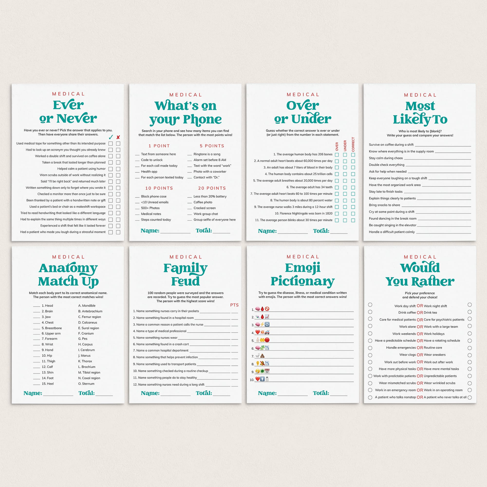 Nurse Games Printable for Nurse Week, Nurse Student Graduation or Nurse Retirement by LittleSizzle