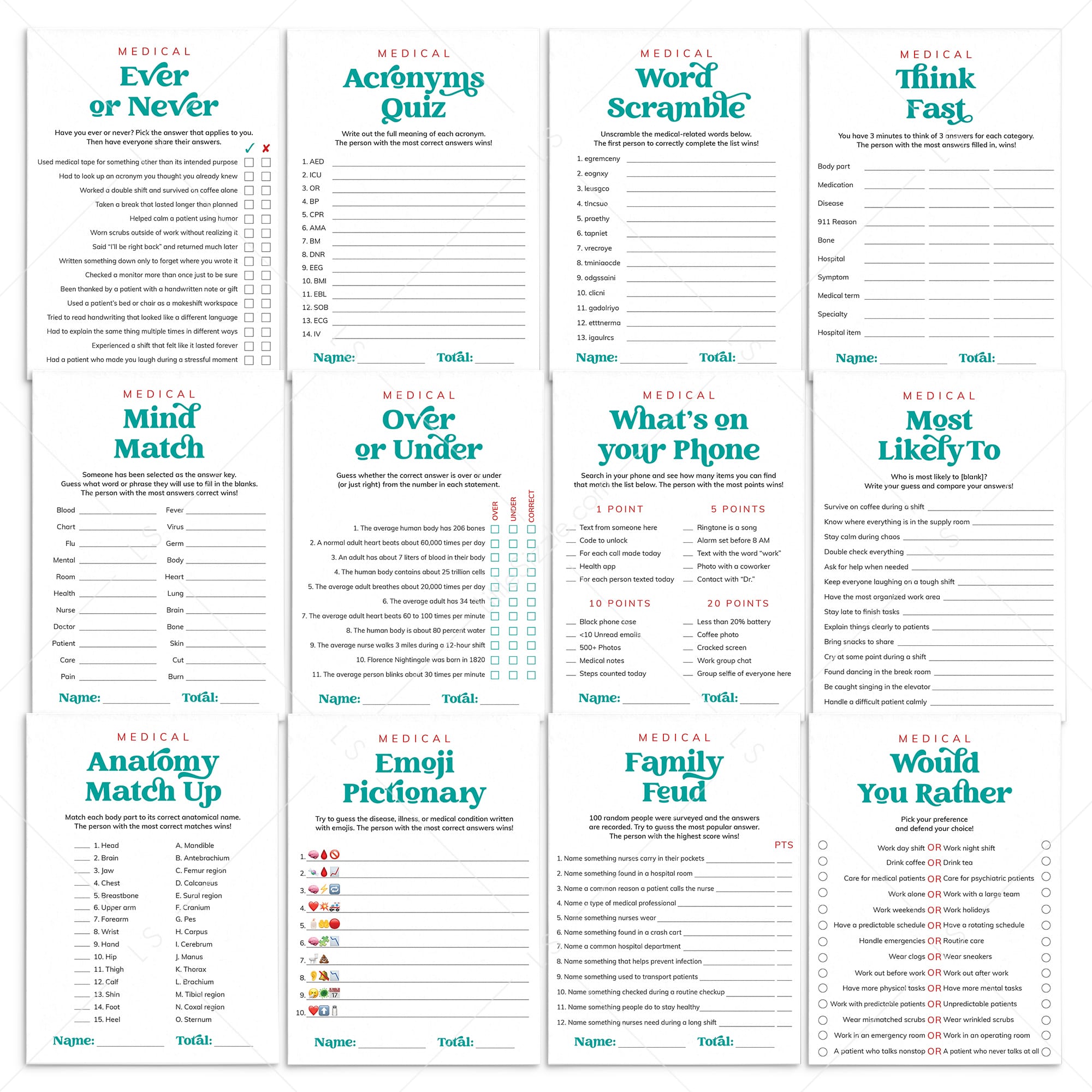Nurse Party Games Printable by LittleSizzle