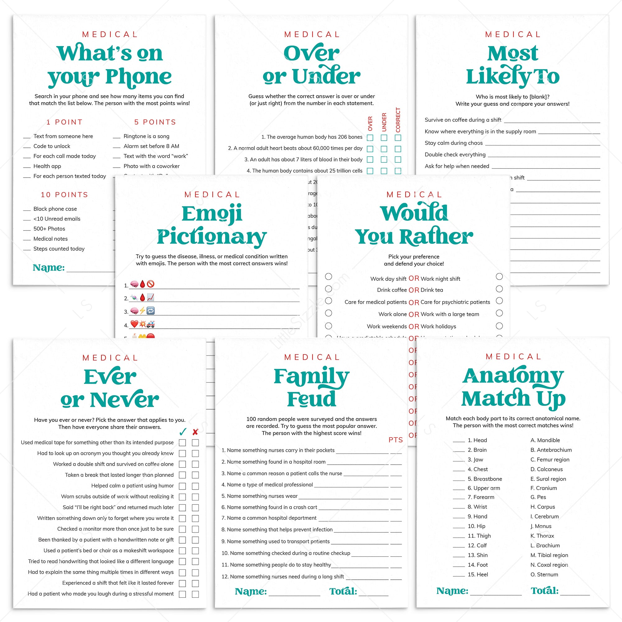 Nurse Games Printable for Nurse Week, Nurse Student Graduation or Nurse Retirement by LittleSizzle