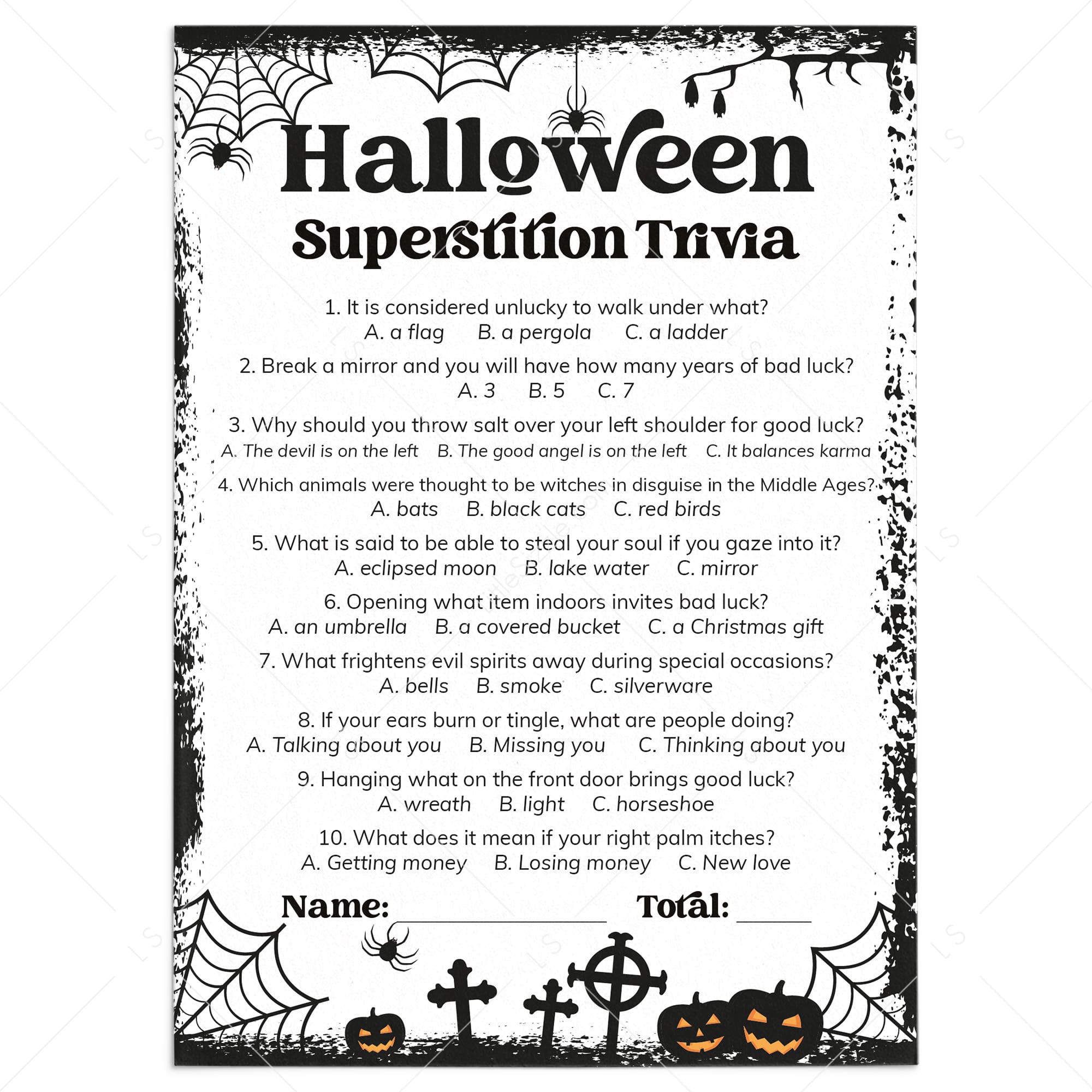Halloween Superstitions Trivia Printable | Answers Included by LittleSizzle