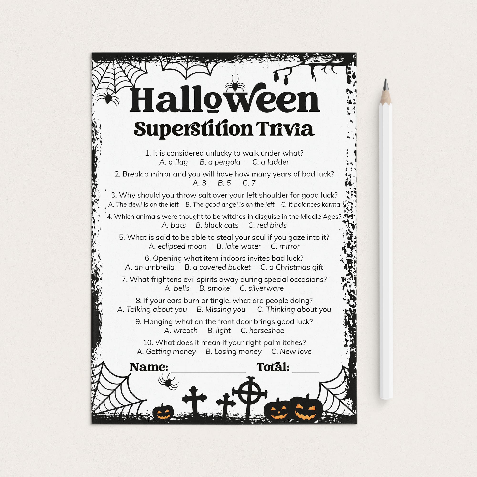 Halloween Superstitions Trivia Printable | Answers Included by LittleSizzle