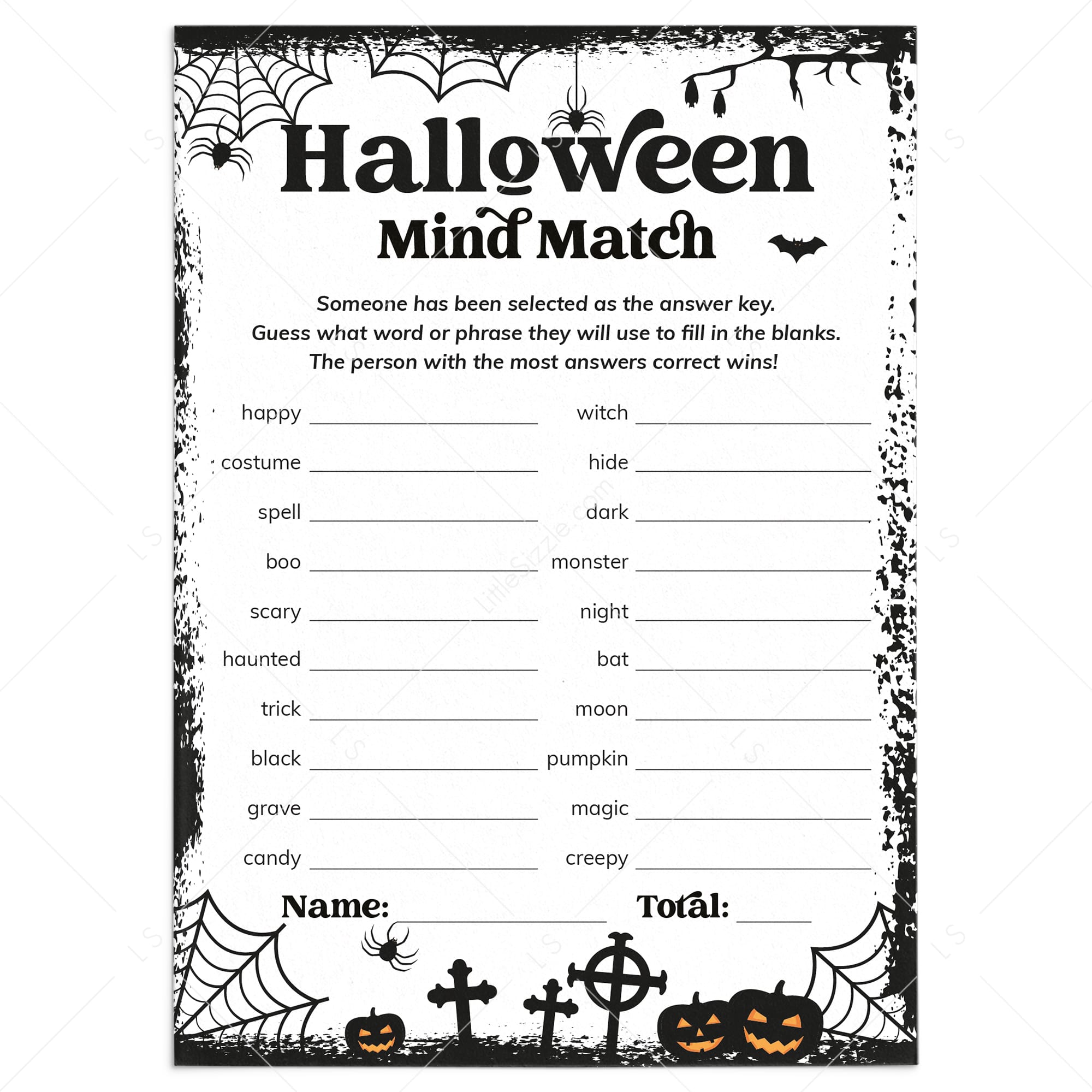 Halloween Mind Match Finish The Phrase Game Printable by LittleSizzle