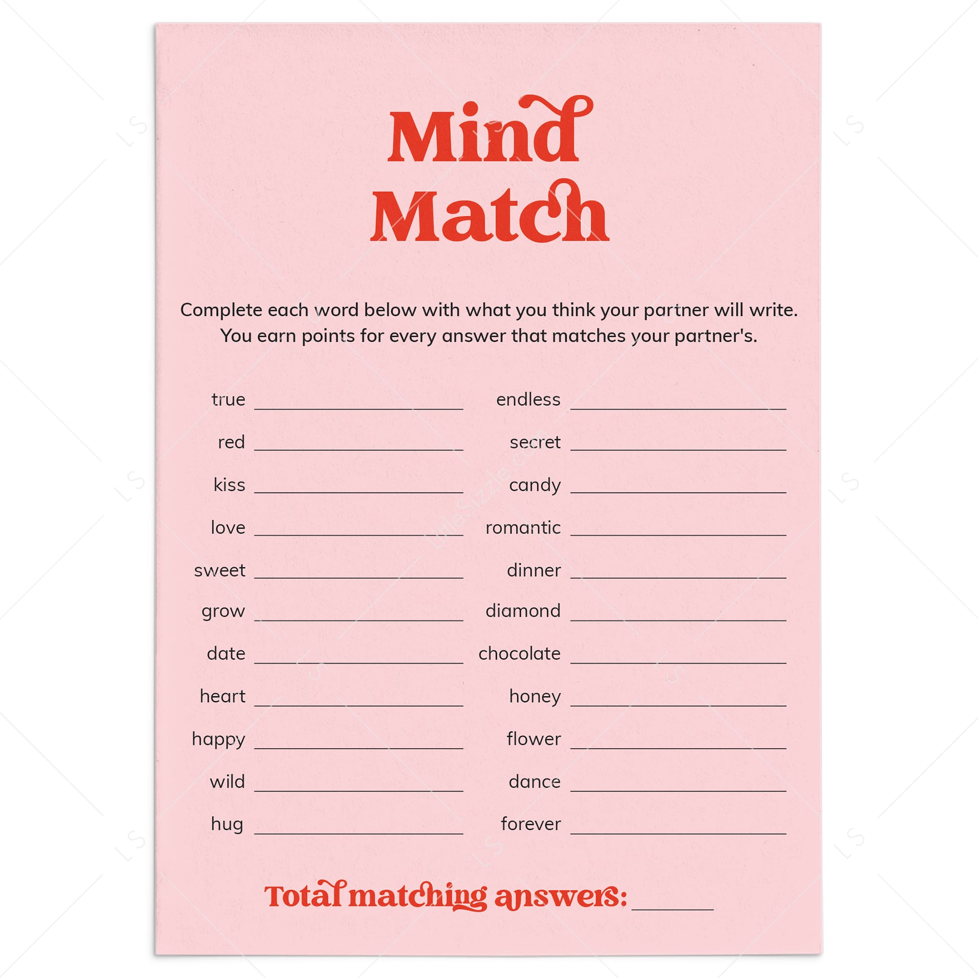 Printable Couple Game Mind Match by LittleSizzle