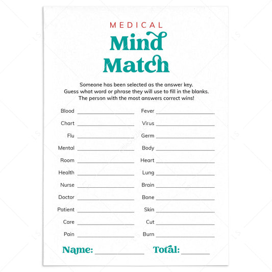 Medical Game for Groups Finish My Phrase Mind Match by LittleSizzle