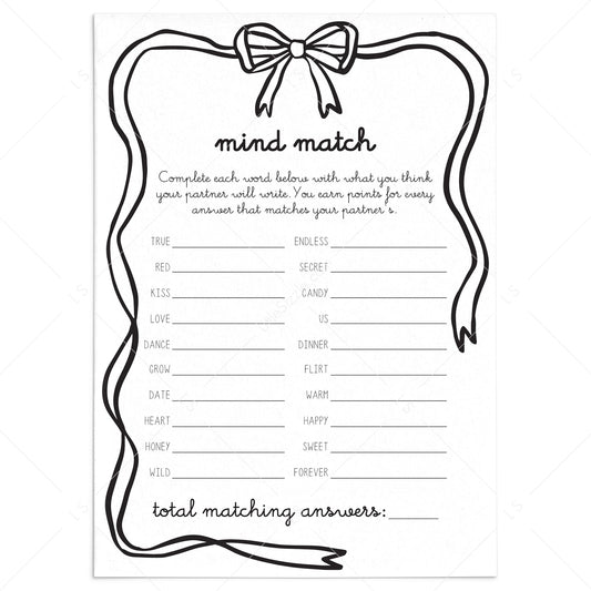 Fun Game for Couples Mind Match PDF Printable by LittleSizzle