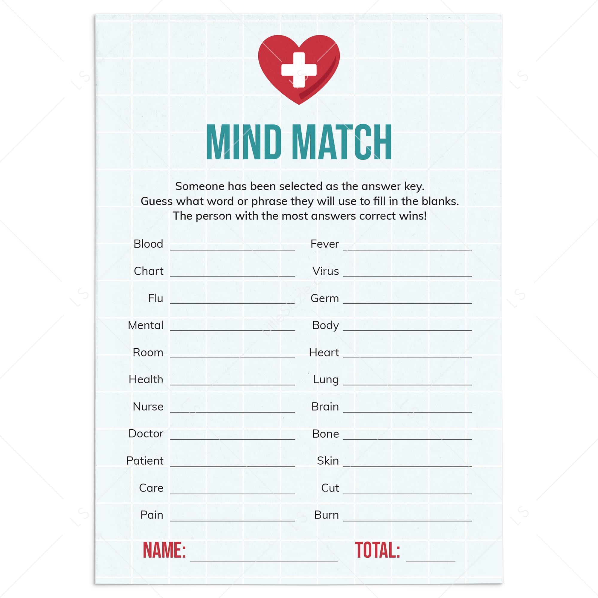 Nurse Party Game Finish My Phrase Mind Match Printable by LittleSizzle