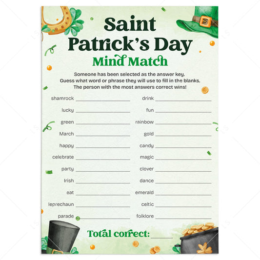 St Patrick's Day Icebreaker Game Printable Mind Match by LittleSizzle