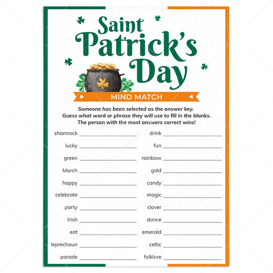 St Patrick's Day Mind Match Printable Game by LittleSizzle