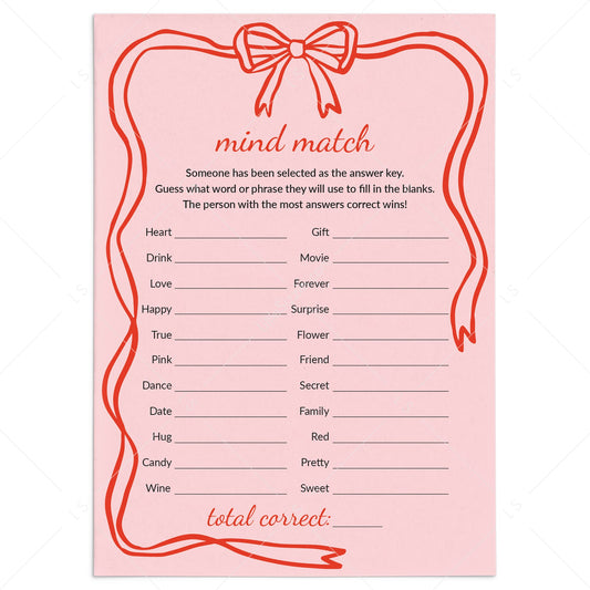 Valentines Game for Groups Mind Match Printable by LittleSizzle