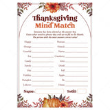 Thanksgiving Mind Match Game for Family Printable by LittleSizzle