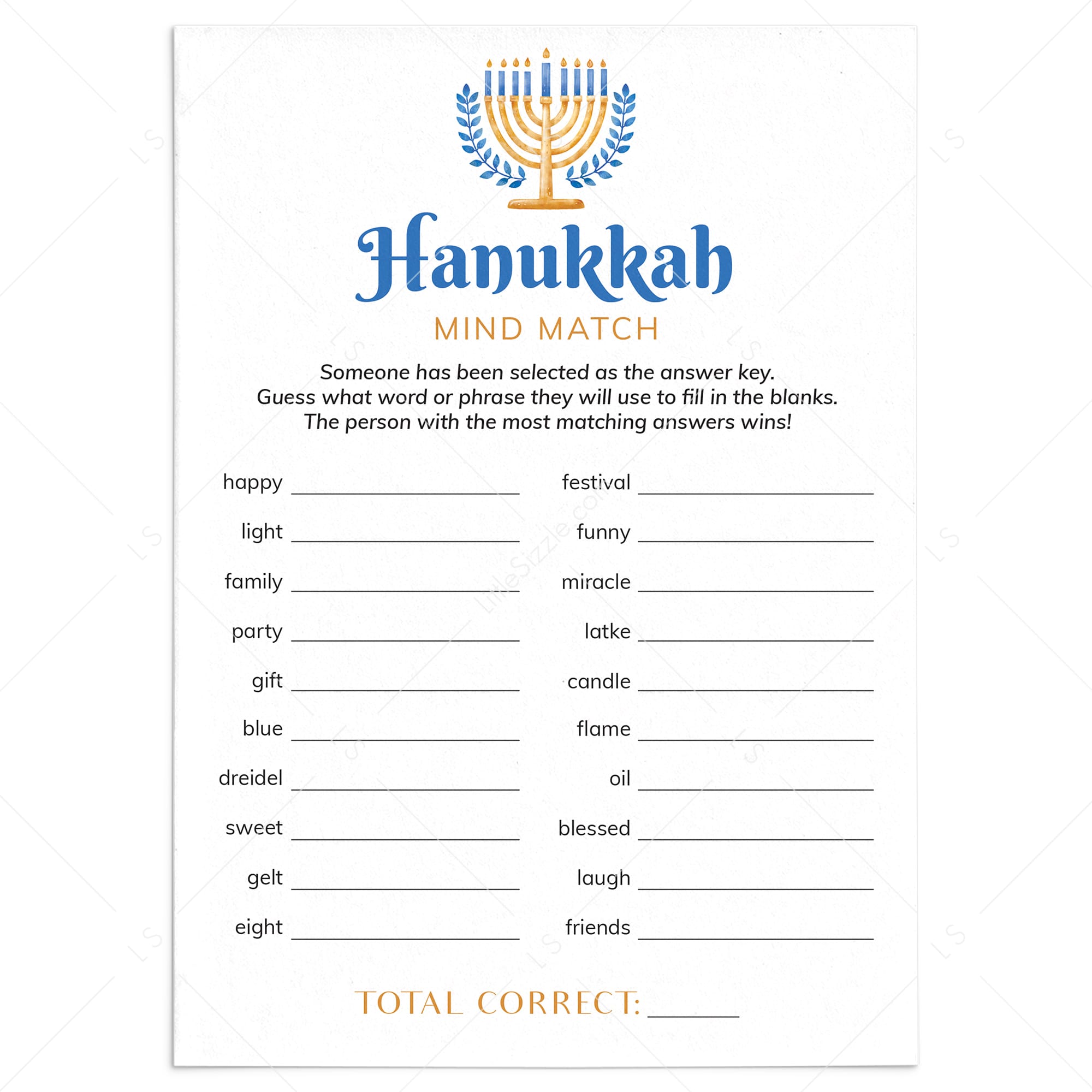 Hanukkah Group Game Printable Mind Match by LittleSizzle