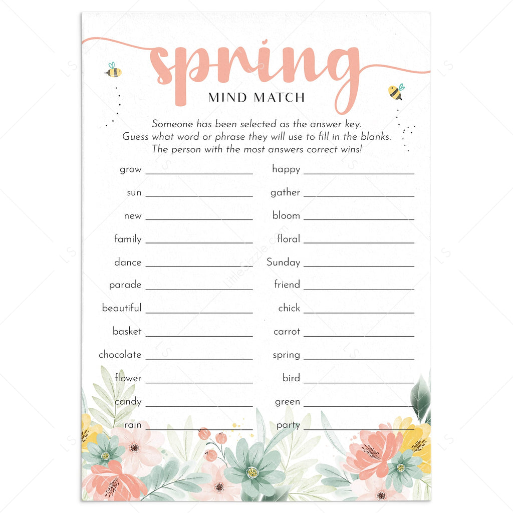 Spring Time Matching Game Spring Icebreaker Game Mind Match Printable | Springtime Activities ...