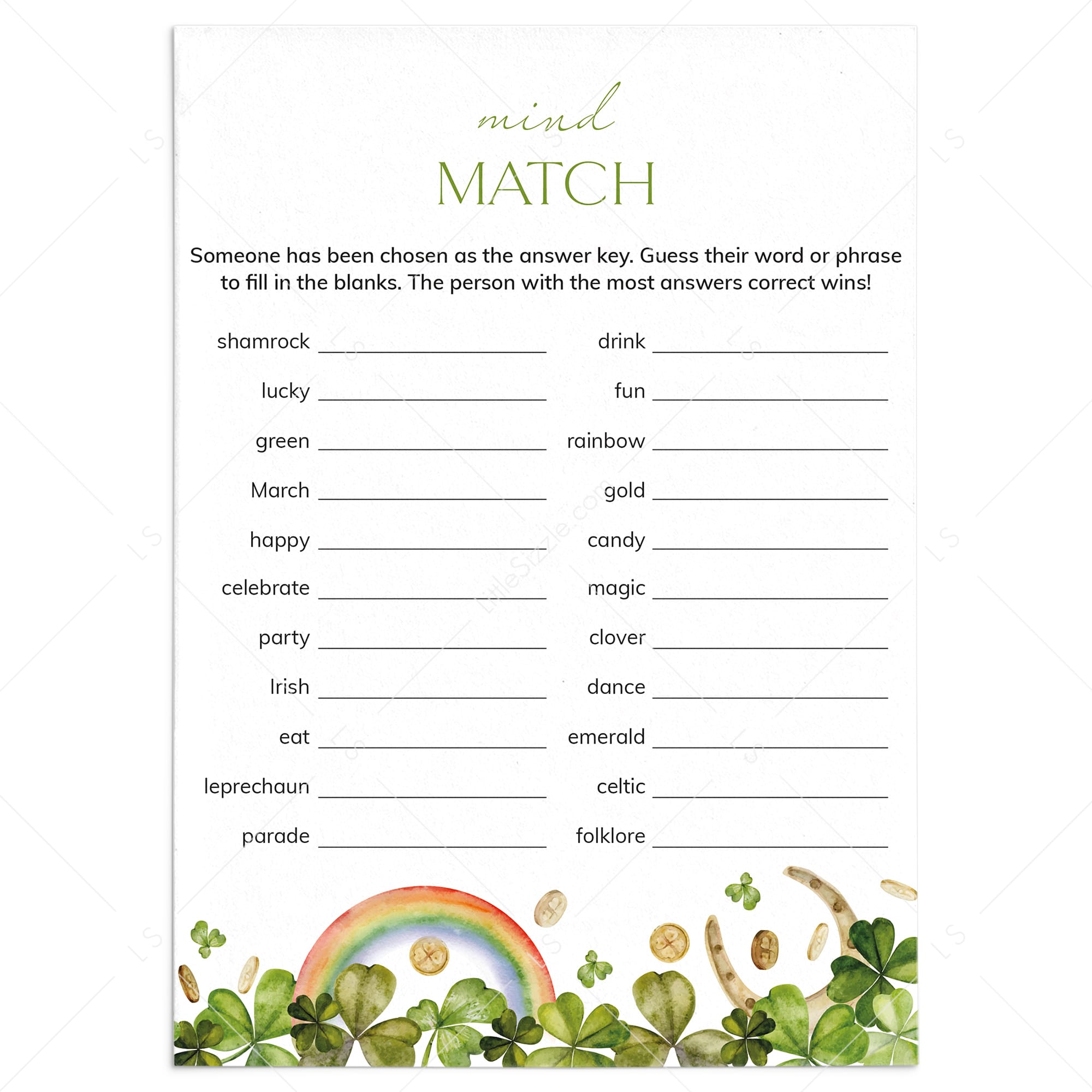 St Paddys Day Game for Groups Mind Match Printable by LittleSizzle