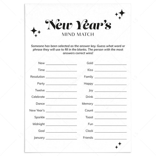 Fun New Year's Party Game Printable Mind Match by LittleSizzle