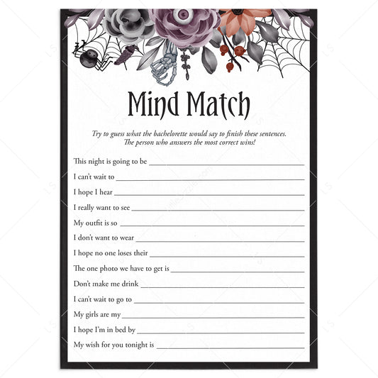 Halloween Bachelorette Party Icebreaker Game Mind Match Printable by LittleSizzle