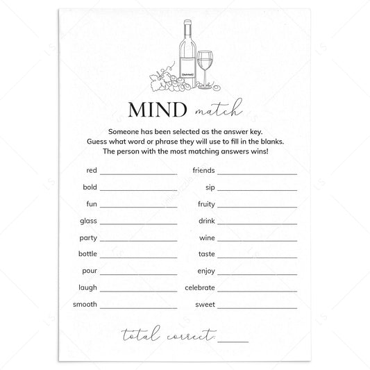 Wine Party Icebreaker Game Mind Match Printable by LittleSizzle