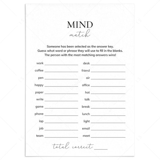 Funny Office Party Icebreaker Game Mind Match Printable by LittleSizzle
