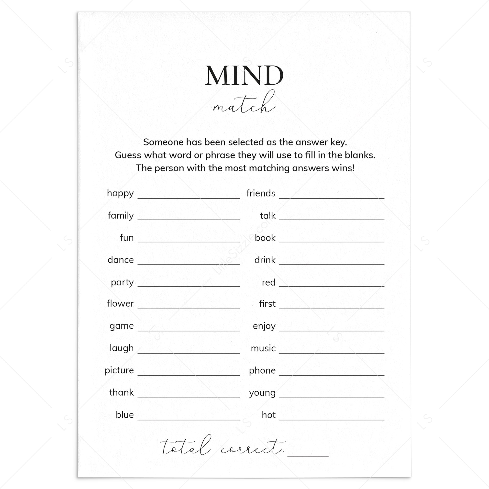 MindMatch Game Printable Icebreaker by LittleSizzle
