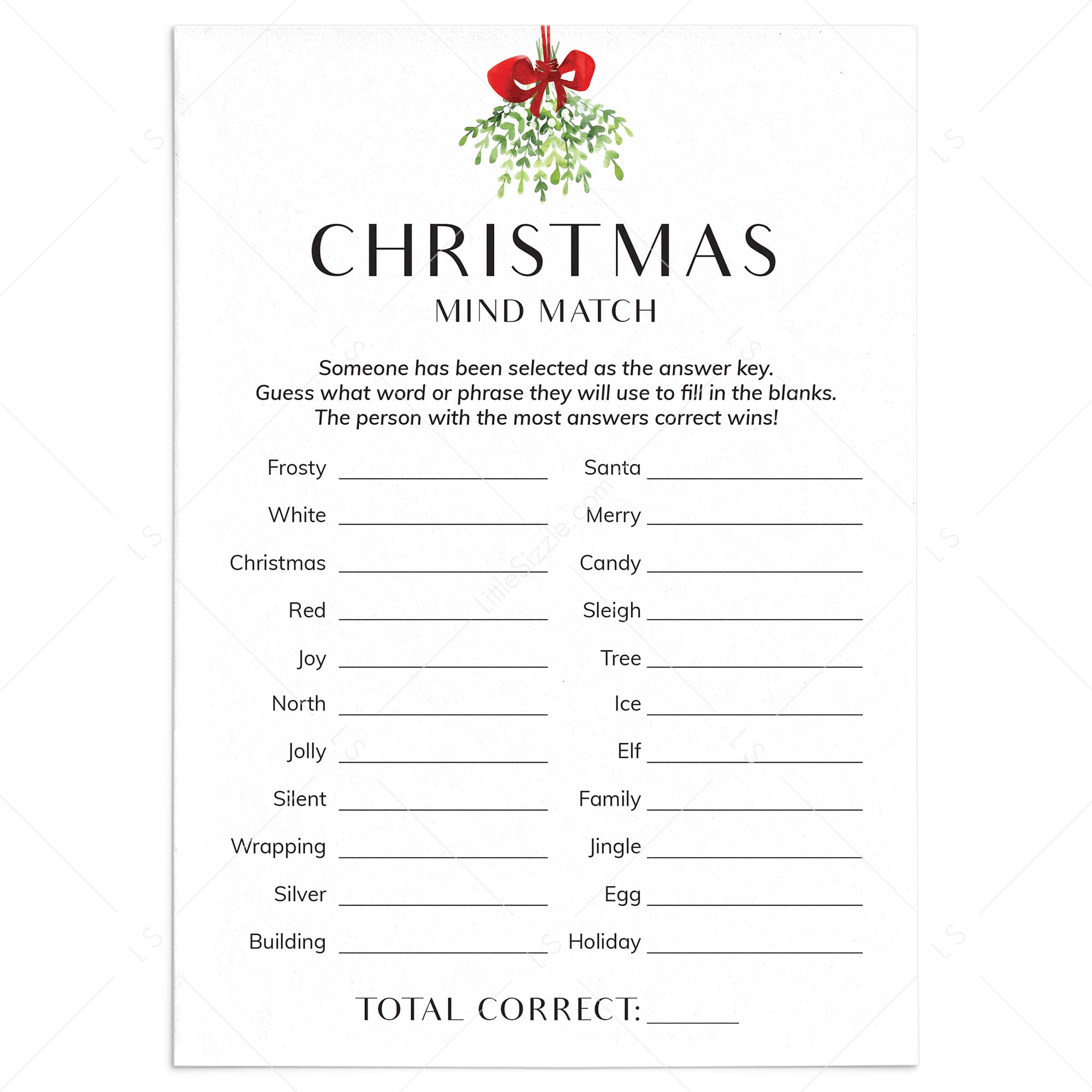 Minimalist Christmas Game for Groups Mind Match Printable by LittleSizzle