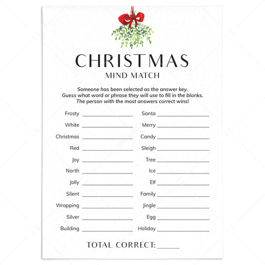 Minimalist Christmas Game for Groups Mind Match Printable by LittleSizzle