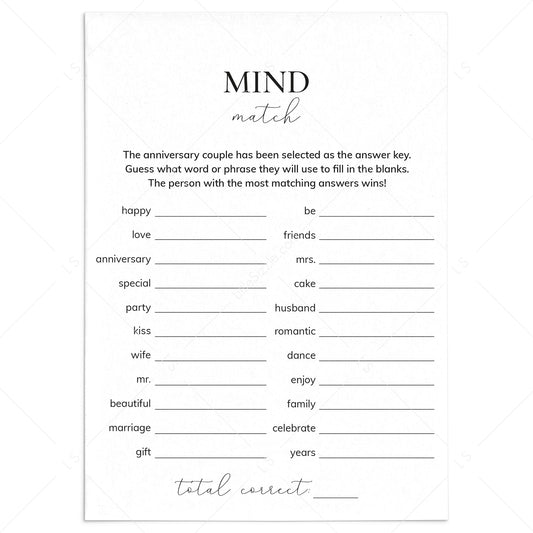 Mind Match Anniversary Party Game Printable by LittleSizzle