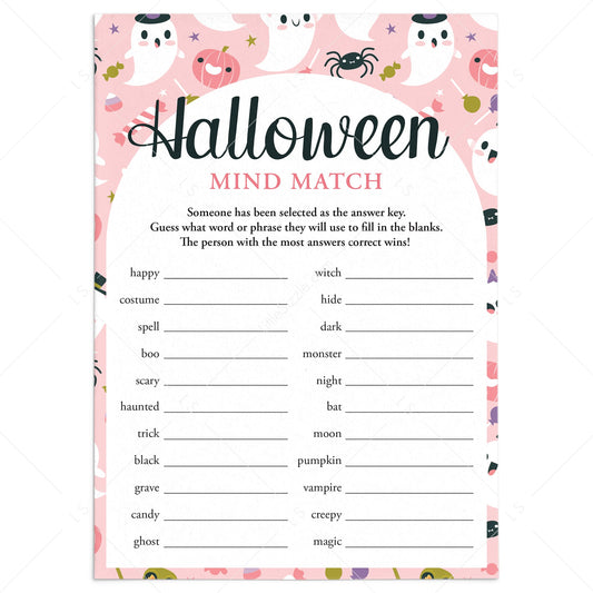 Teen Girl Halloween Party Icebreaker Game Mind Match Printable
