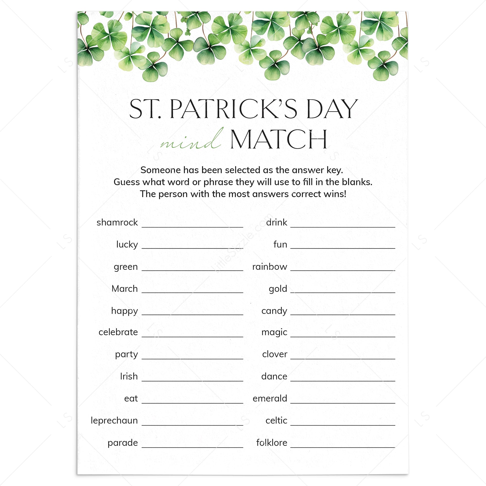 St Patricks Day Game Mind Match Printable by Littlesizzle