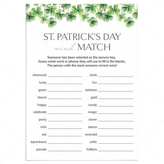 St Patricks Day Game Mind Match Printable by Littlesizzle