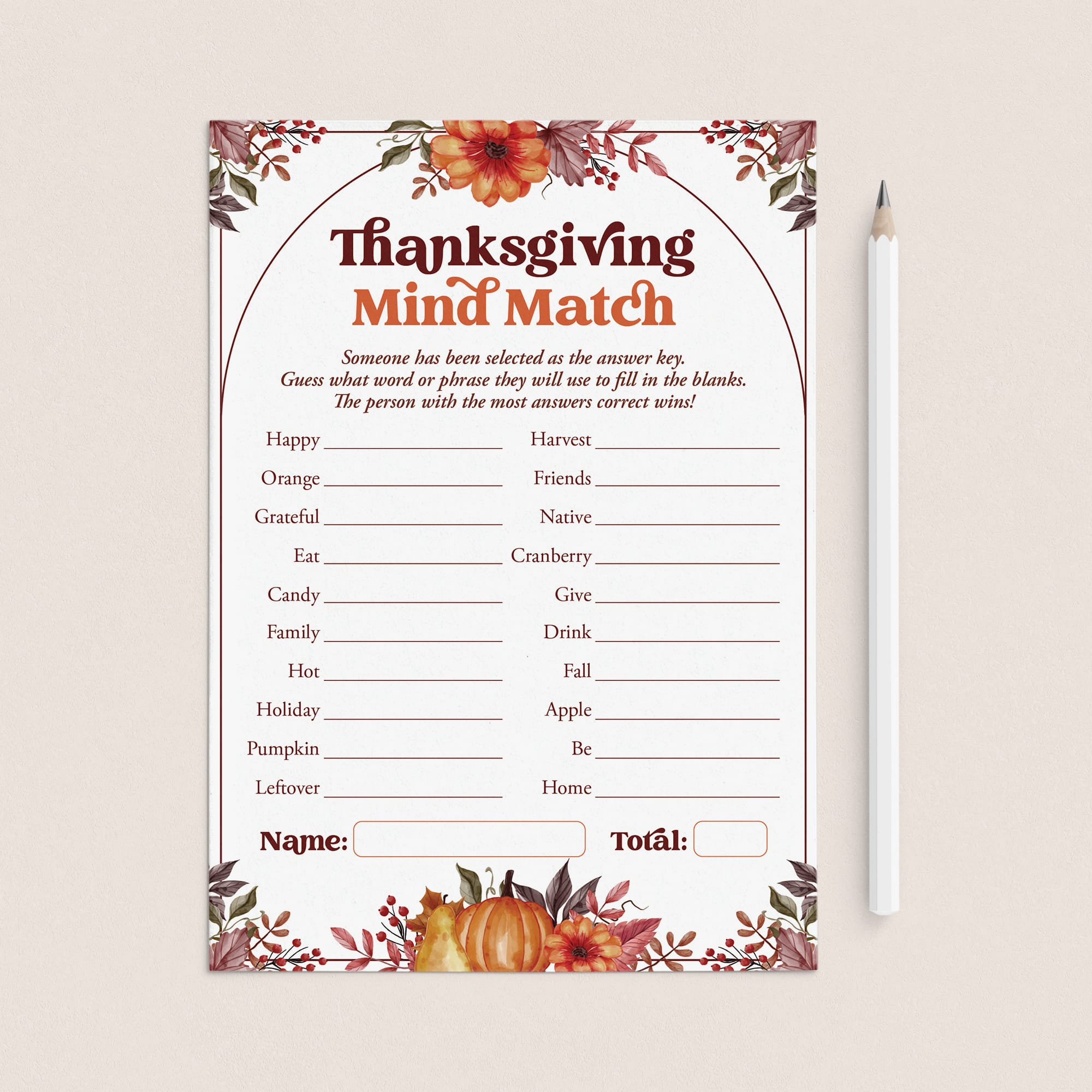 Thanksgiving Mind Match Game for Family Printable by LittleSizzle
