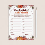 Thanksgiving Mind Match Game for Family Printable by LittleSizzle