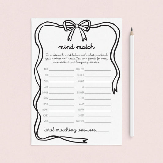 Fun Game for Couples Mind Match PDF Printable by LittleSizzle