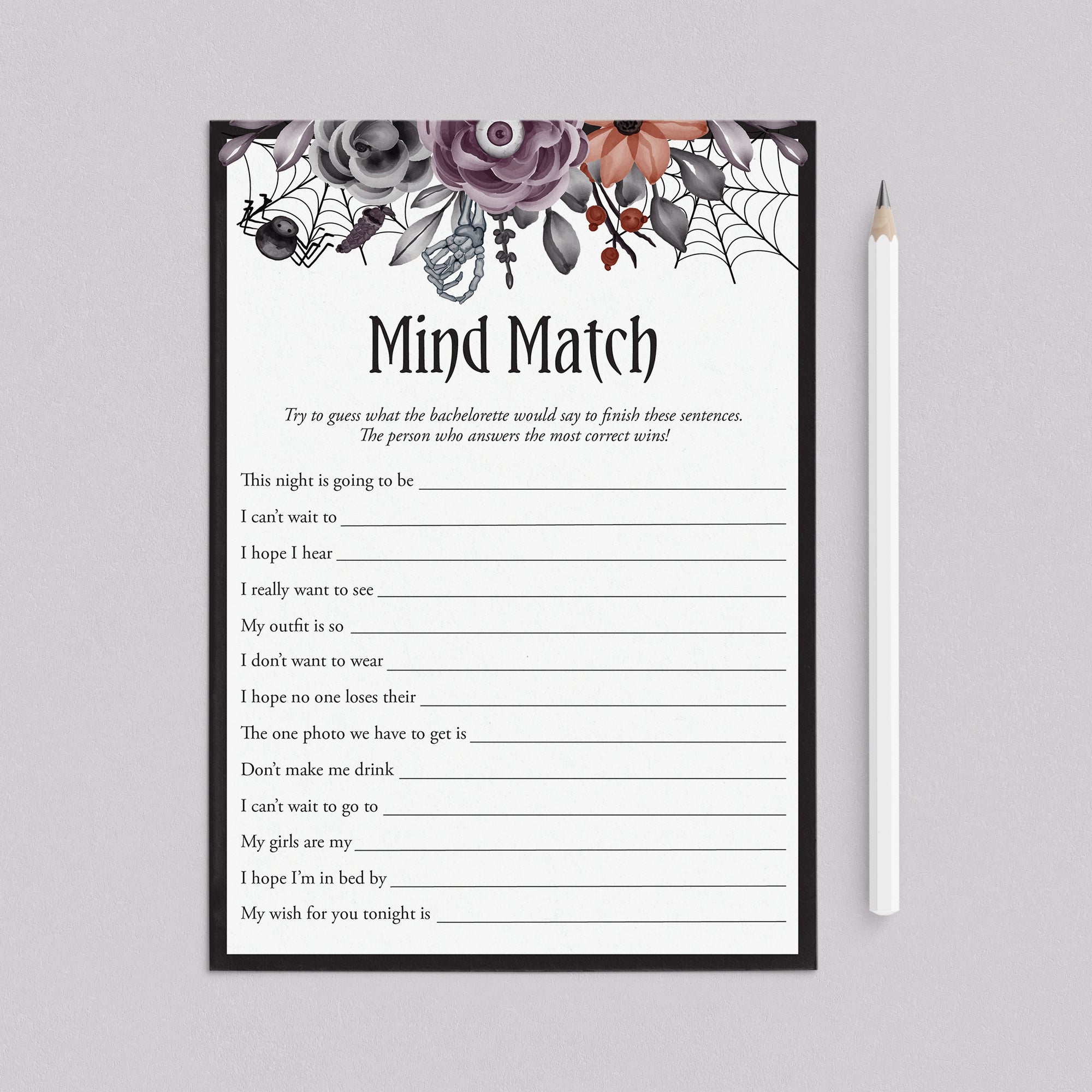 Halloween Bachelorette Party Icebreaker Game Mind Match Printable by LittleSizzle