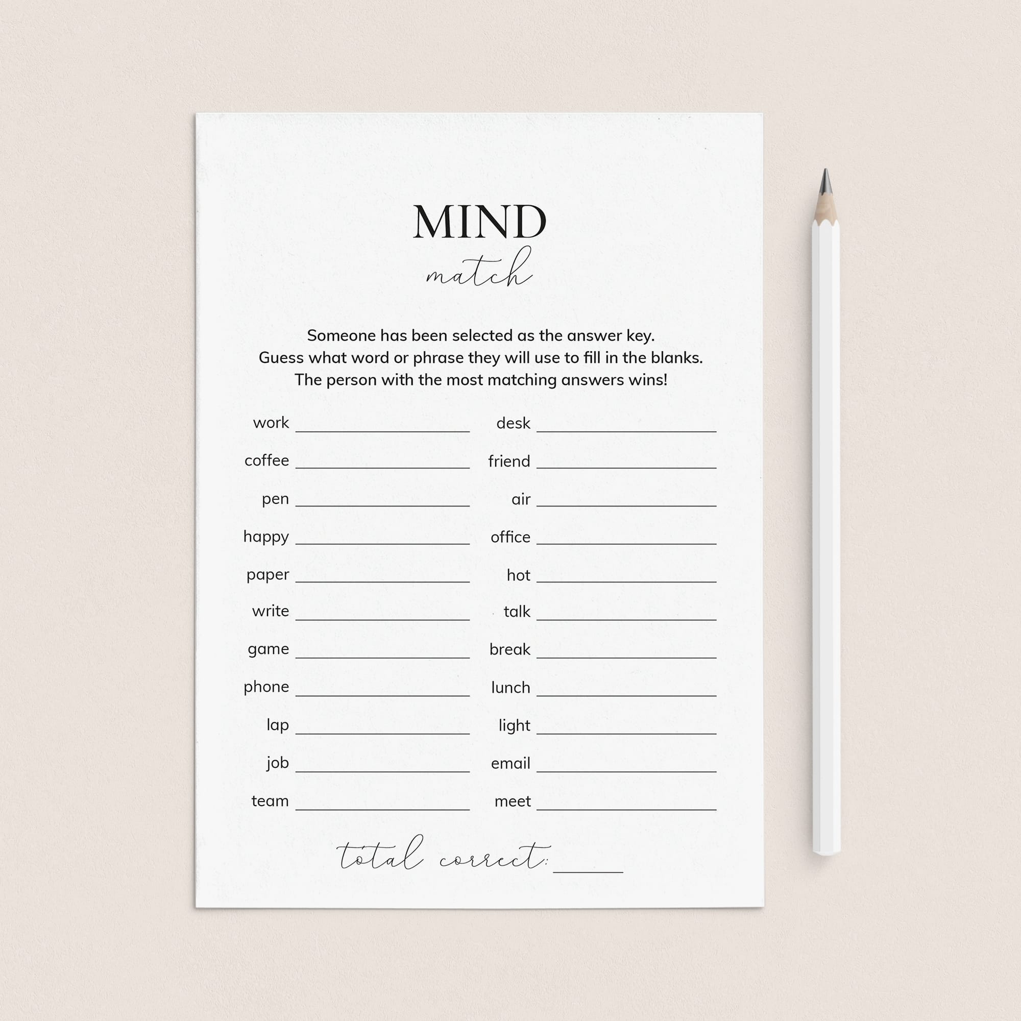 Funny Office Party Icebreaker Game Mind Match Printable by LittleSizzle
