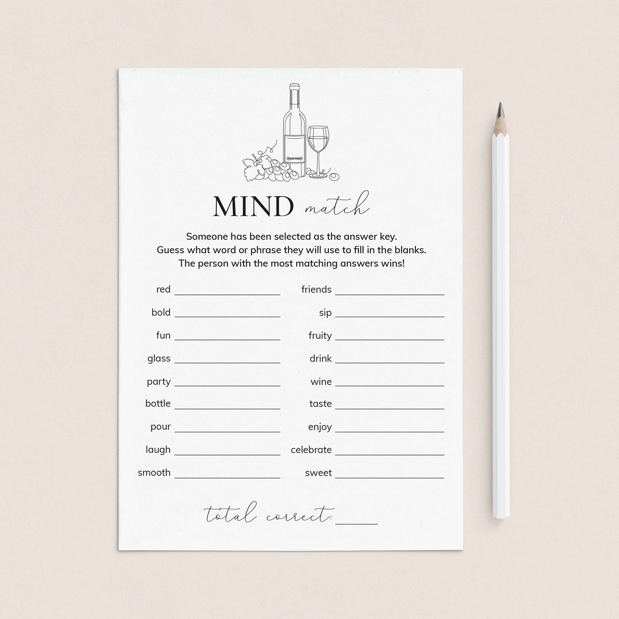 Wine Party Icebreaker Game Mind Match Printable by LittleSizzle