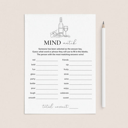 Wine Party Icebreaker Game Mind Match Printable by LittleSizzle