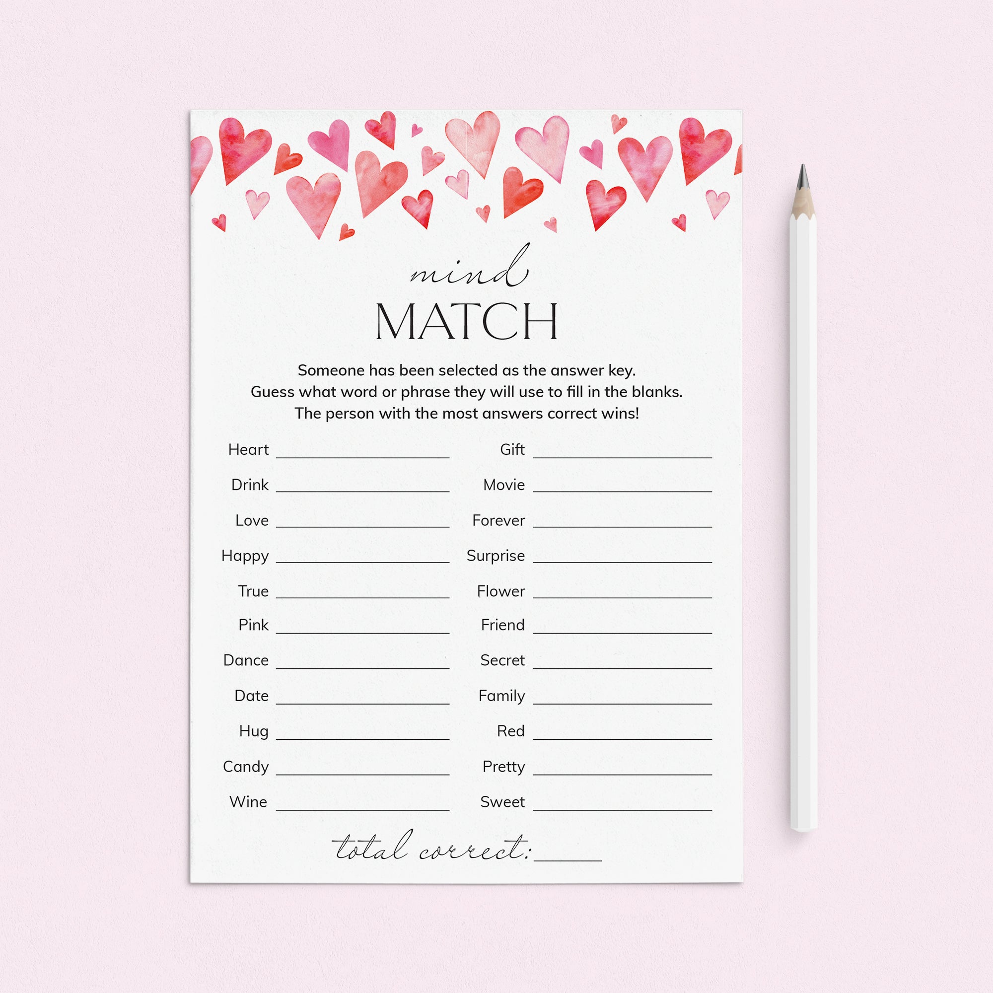 Match My Mind Valentine's Edition Game Printable by LittleSizzle