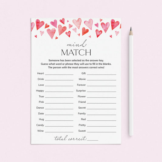 Match My Mind Valentine's Edition Game Printable by LittleSizzle