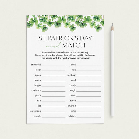 St Patricks Day Game Mind Match Printable by Littlesizzle