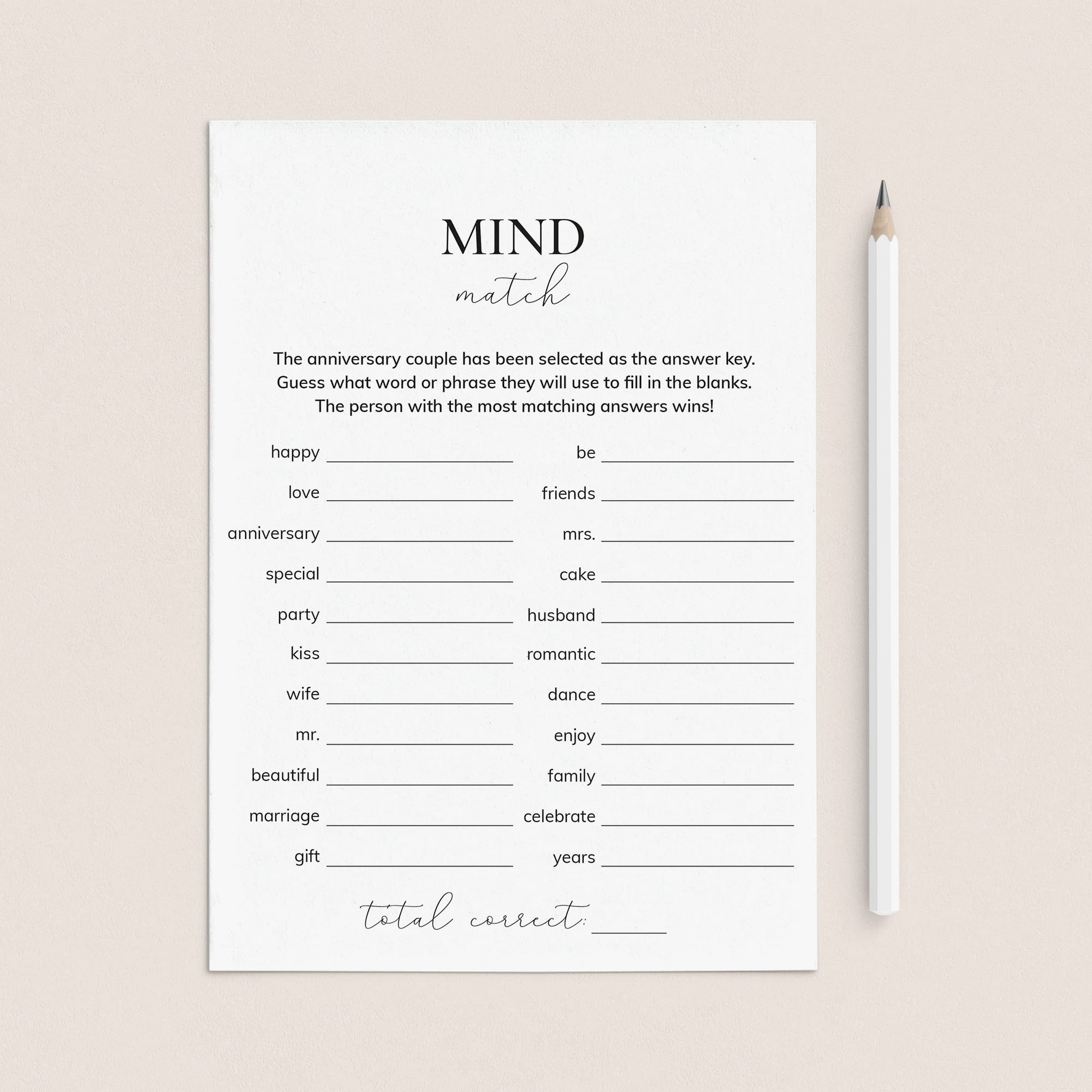 Mind Match Anniversary Party Game Printable by LittleSizzle