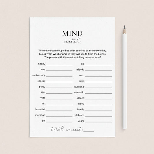Mind Match Anniversary Party Game Printable by LittleSizzle
