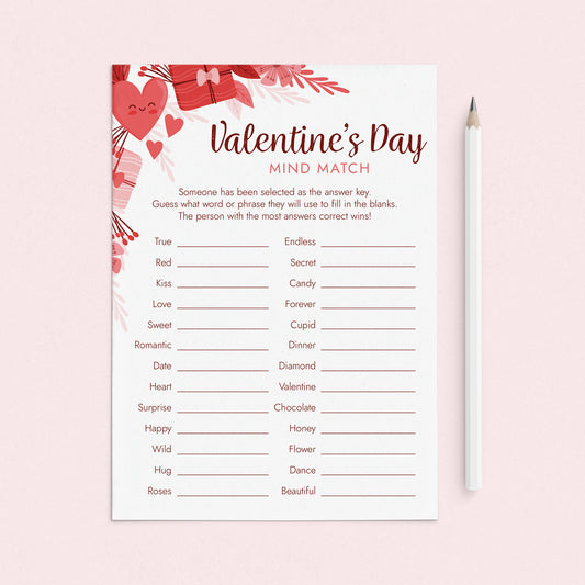 Group Valentines Party Game Mind Match Printable by LittleSizzle