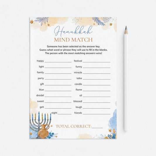 Fun Hanukkah Game for Family Mind Match Printable