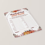 Thanksgiving Mind Match Game for Family Printable