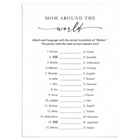 Mom Around The World Match Up Game With Answers Printable by LittleSizzle