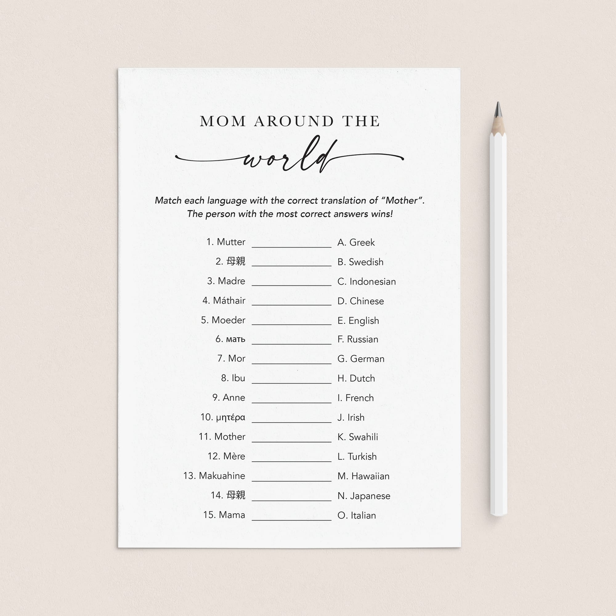 Mom Around The World Match Up Game With Answers Printable by LittleSizzle