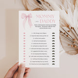 Pink Bow Mommy or Daddy Baby Shower Game Printable