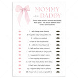 Pink Bow Mommy or Daddy Baby Shower Game Printable by LittleSizzle