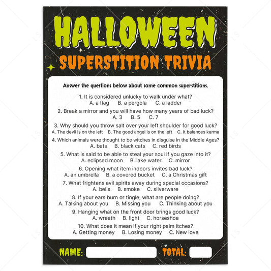 Halloween Superstitions Trivia Quiz Printable | Monster Theme by LittleSizzle