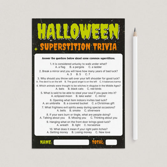Halloween Superstitions Trivia Quiz Printable | Monster Theme by LittleSizzle