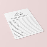 Who's Most Likely To Questions for Friends Printable Game Card